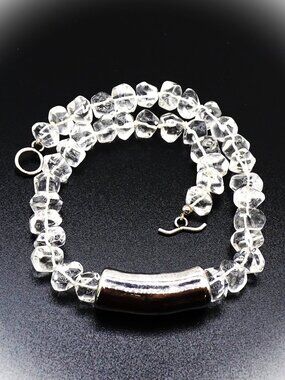 SIMON SEBBAG Sterling Silver Focal Bead Clear Crystal Hand Knotted Necklace